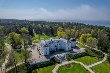 Aerial spring view of Birute park in Palanga, Amber museum, Lithuania