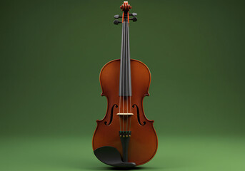 Fototapeta premium Brown Wooden Violin on Green Background