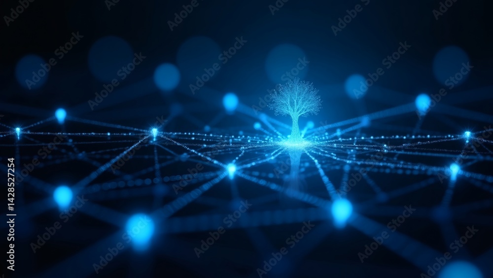 Aufkleber a digital tree connected to the network. A digital tree flourishes at the heart of a connected network, symbolizing growth, interconnectedness, and the digital age