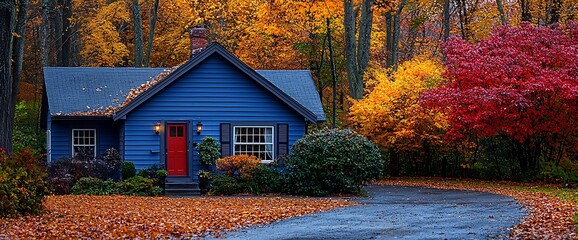 Autumnal Cottage in a Colorful Forest