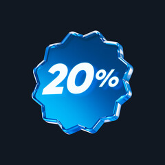 Transparent blue glass 20% isolated on black background. 3D rendering.