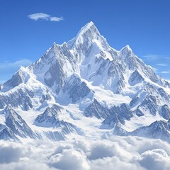 Obraz premium Majestic Snow-Covered Mountain Peak: An Untouched Winter Wonderland in the High Altitude Landscape