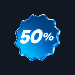 Transparent blue glass 50% isolated on black background. 3D rendering.