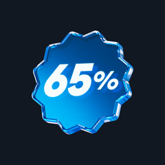 Transparent blue glass 65% isolated on black background. 3D rendering.