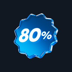 Transparent blue glass 80% isolated on black background. 3D rendering.