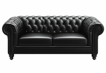 Black leather sofa isolated on a white background, vector illustration, no people, simple design, high-resolution, professional photograph. 