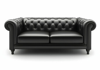 Black leather sofa isolated on a white background, vector illustration, no people, simple design, high-resolution, professional photograph. 