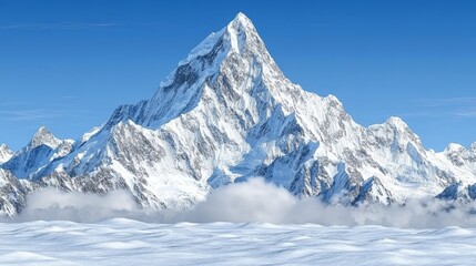 Obraz premium Majestic Snow-Covered Mountain Peak: An Untouched Winter Wonderland in the High Altitude Landscape