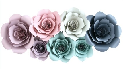 Transparent background features cut-out design elements of paper craft flowers