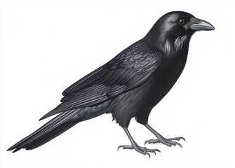 Fototapeta premium The image features a solitary black raven on a transparent white backdrop