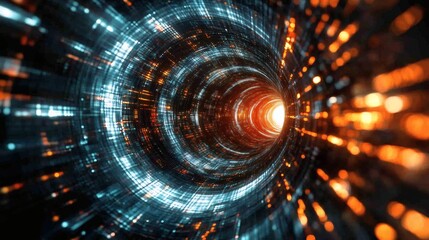 Intricate, digital tunnel effect with vibrant light.