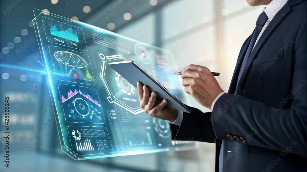 Aufkleber digital interface and data analysis for business professionals in modern workspace