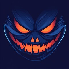 Fototapeta premium The face of a pumpkin that has been carved is shown in a modern cartoon illustration