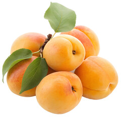 Fresh Apricots with Leaves Isolated on Transparent Background