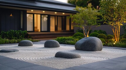 Obraz premium Tranquil zen garden experience japan landscape photography evening serenity ambient light concept