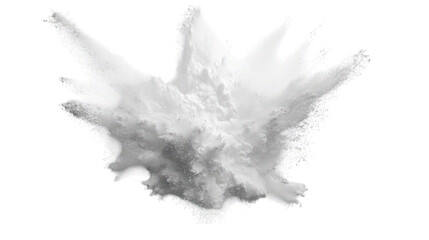 A digital image of a white, exploding powder cloud, showcasing a dynamic burst of force.