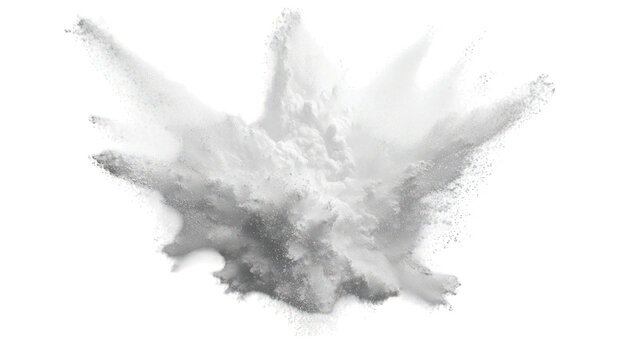 A digital image of a white, exploding powder cloud, showcasing a dynamic burst of force.