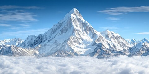 Obraz premium Majestic Snow-Covered Mountain Peak: An Untouched Winter Wonderland in the High Altitude Landscape
