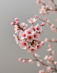 delicate cluster of cherry blossoms in a minimalist style, using blush pink and ivory tones, fine outlines, spacious composition, serene design, high resolution