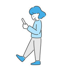 立ってスマホを見る女性のイラスト　ベクター
