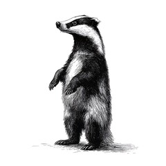 Black Standing Badger Sketch Illustration