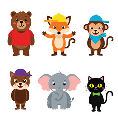 Cute Cartoon Animal Friends Character Set
