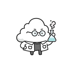 Cute cartoon scientist character with glasses holding a flask vector illustration for education and science concepts 