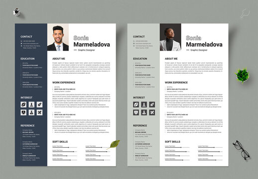 Modern Minimalist Resume Template with Clean Layout for Graphic Designers 2 Page CV Design in Word Format