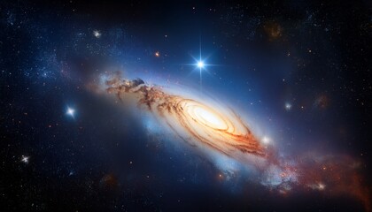Naklejka premium Spiral Galaxy, Cosmic Dust, Stars, Nebula, Celestial, Space, Universe, Bright Star, Deep Space, Astr