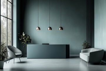 Modern teal reception area
