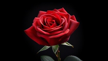 Single Red Rose, Dark Background, Elegant Bloom, Valentines Day, Romantic Flower, Nature Photography