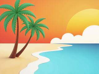 Obraz premium tropical beach with palm trees illustration