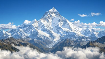 Majestic Snow-Capped Mountain Range with Clear Blue Sky
