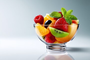 Fresh and Colorful Fruit Salad with Berries and Mint Garnish