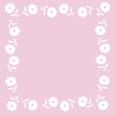 Minimal Floral Border Frame with White Flowers on pink Background