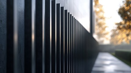 Fototapeta premium Modern architectural facade with vertical paneling and subtle light.