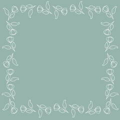 Minimal Floral Border Frame with White Flowers on green Background