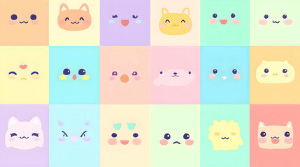 Grid of Pastel Animal Faces