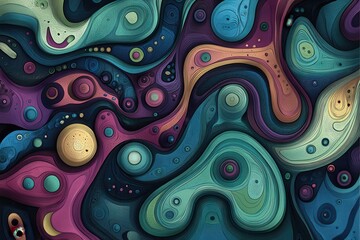 Swirling lines of pink, blue, and yellow, form a surreal abstract artwork. Use it for background, wallpaper, or adding a unique touch to your design.