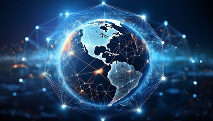 Global Network Representation with Digital Earth and Connected Nodes in Futuristic Style