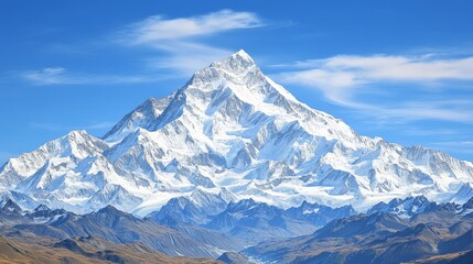 Obraz premium Majestic Snow-Covered Mountain Peak: An Untouched Winter Wonderland in the High Altitude Landscape