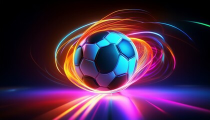 Fototapeta premium Neon Soccer Ball Energy Dynamic Light Trails, Futuristic Sport