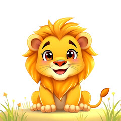 A cute cartoon lion character with a smile, a vector illustration of a funny wild cat from the jungle