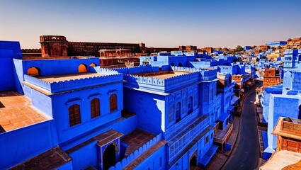 A stunning view of blue-hued architecture in a historic locale.