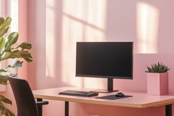 Modern workspace in a pink room
