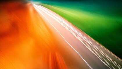 Abstract Motion Blur Speed, Light Trails, Orange, Green, Road