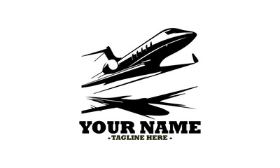 illustration of a modern private jet ascending with stylized motion lines indicating speed and power. Transportation concept private jet, private jet vector and private jet logo design