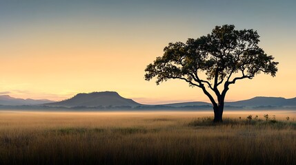 Obraz premium a lone tree in a field of tall grass