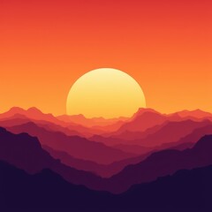 Vibrant sunset illuminating the serene mountain peaks under a colorful evening sky with hues of orange and purple Generative AI