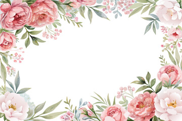 Floral border, greeting card with flowers, can be used as invitation card for wedding, birthday and other holiday and summer background, watercolor peonies vactor